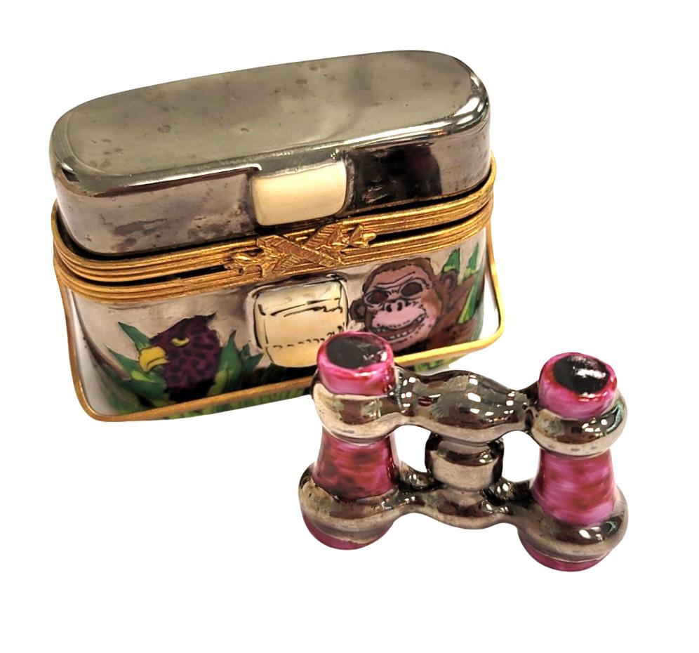 Safari Binoculars Limoges Box Figurine, a hand-painted Limoges porcelain gift