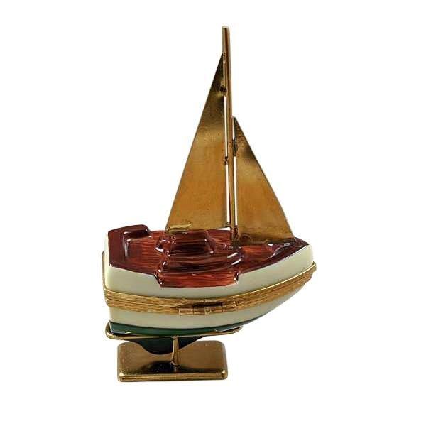 Gift idea for someone who loves France: Sailboat with Brass Sails, Stand & Anchor Limoges box
