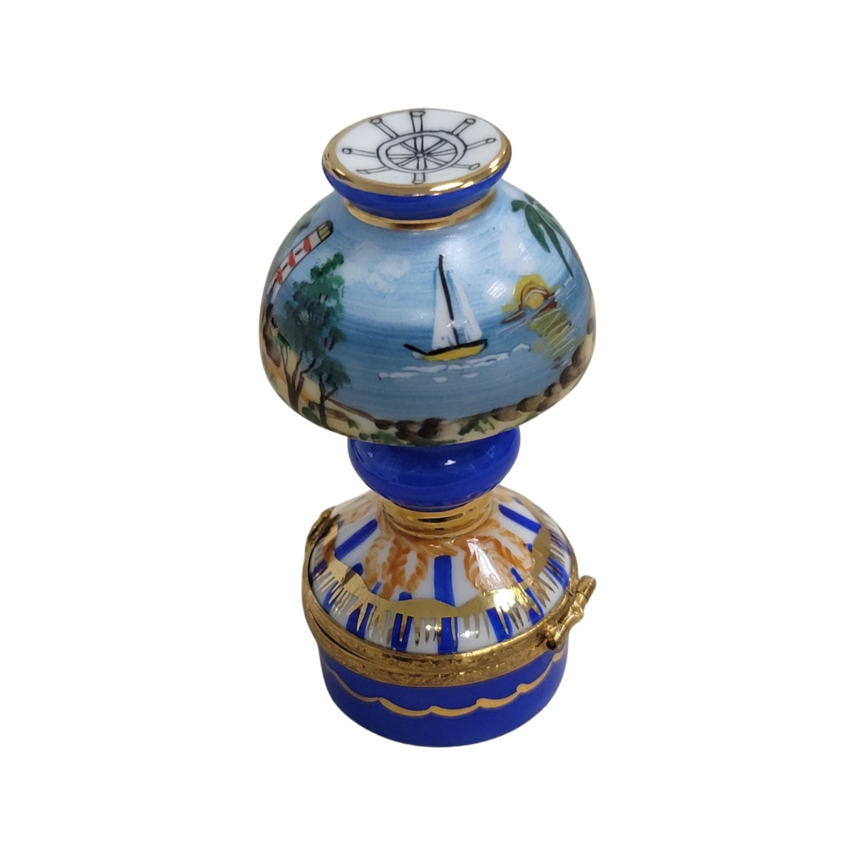 Artisan-painted Table Lamp Sailboats Lighthouse Limoges porcelain from France, a cherished collectible