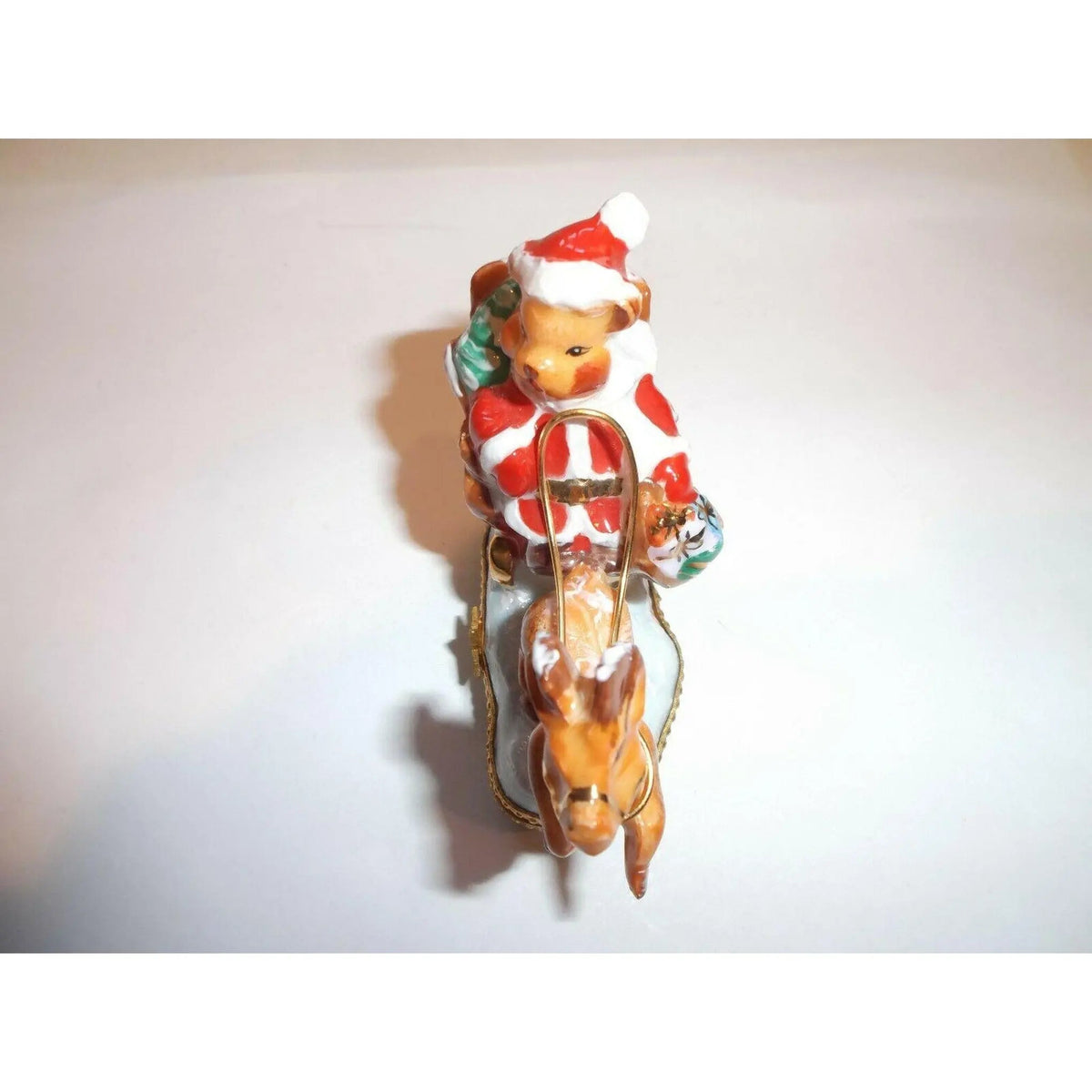Santa Claus Teddy Bear on Sleigh w Reindeer Limoges Box, view 11