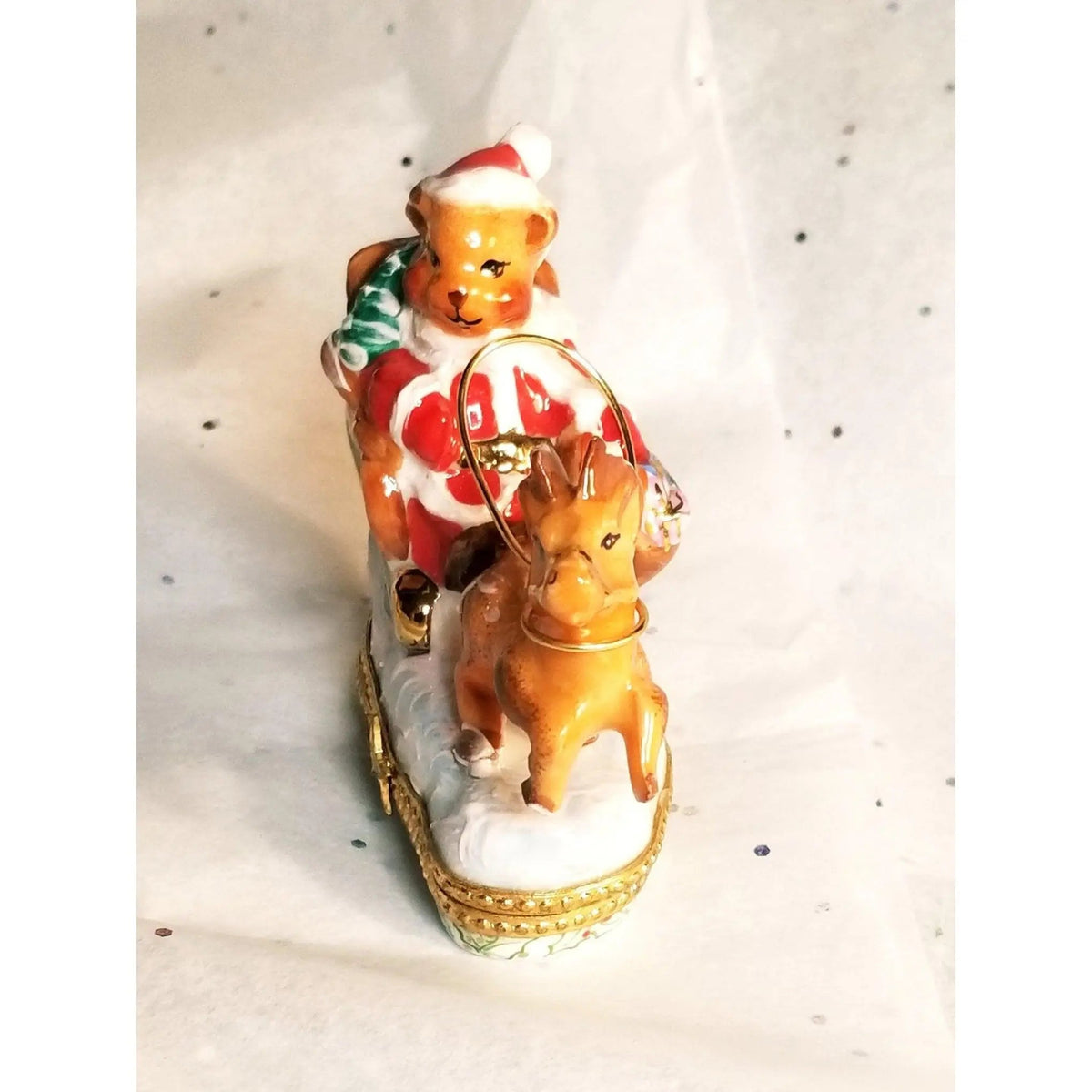 Santa Claus Teddy Bear on Sleigh w Reindeer Limoges Box, view 7