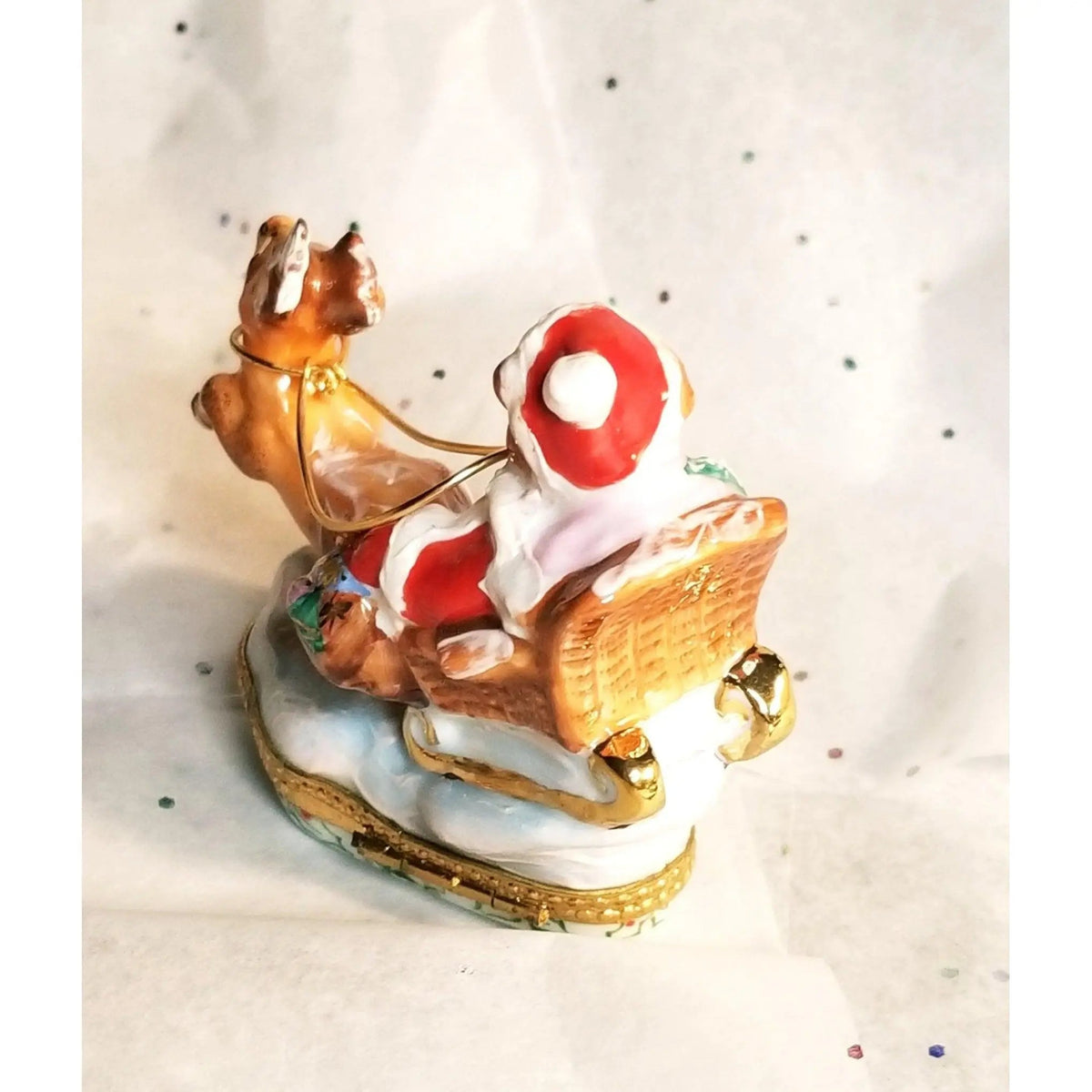 Santa Claus Teddy Bear on Sleigh w Reindeer Limoges Box, view 8