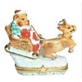 Santa Claus Teddy Bear on Sleigh w Reindeer Limoges Box, a hand-painted Limoges porcelain gift