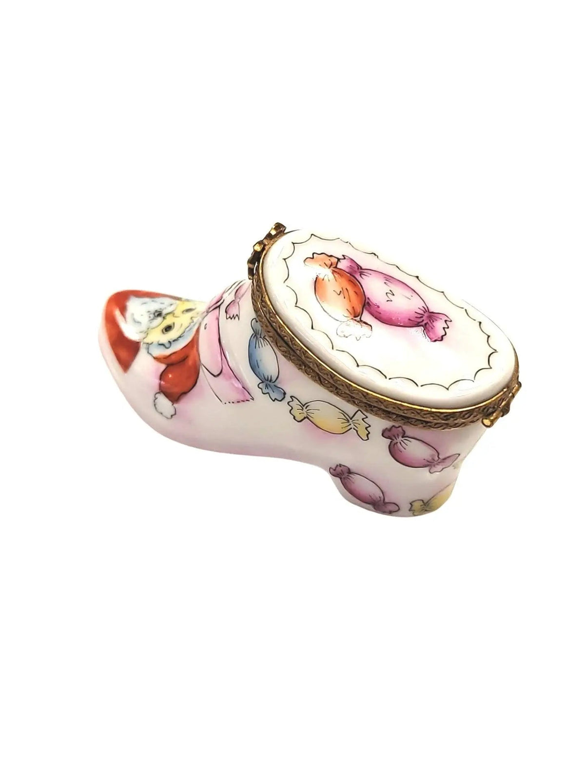 Hand-painted Santa Boot Shoe with Candy Fashion Limoges box, French artistry for lovers of fine art
