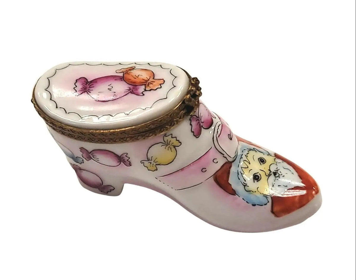 Authentic Santa Boot Shoe with Candy Fashion Limoges box, hand-painted in France for Christmas, from Limoges Boutique
