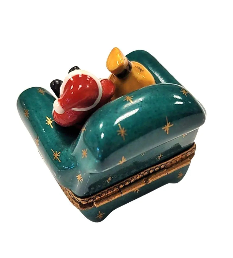 Santa Claus w Bag on Green Christmas Chair Limoges Box, view 6
