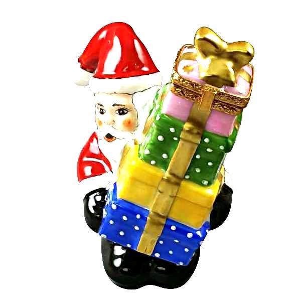 Santa Giving Gifts Limoges Box, a hand-painted Limoges porcelain gift