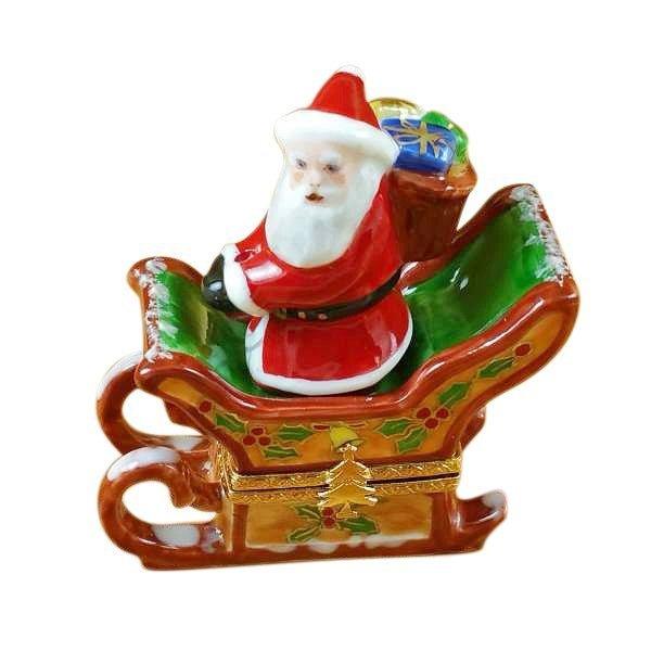 Treasured French collectible: Santa in Sleigh with Rein-Deer Holiday Limoges box, painted by hand