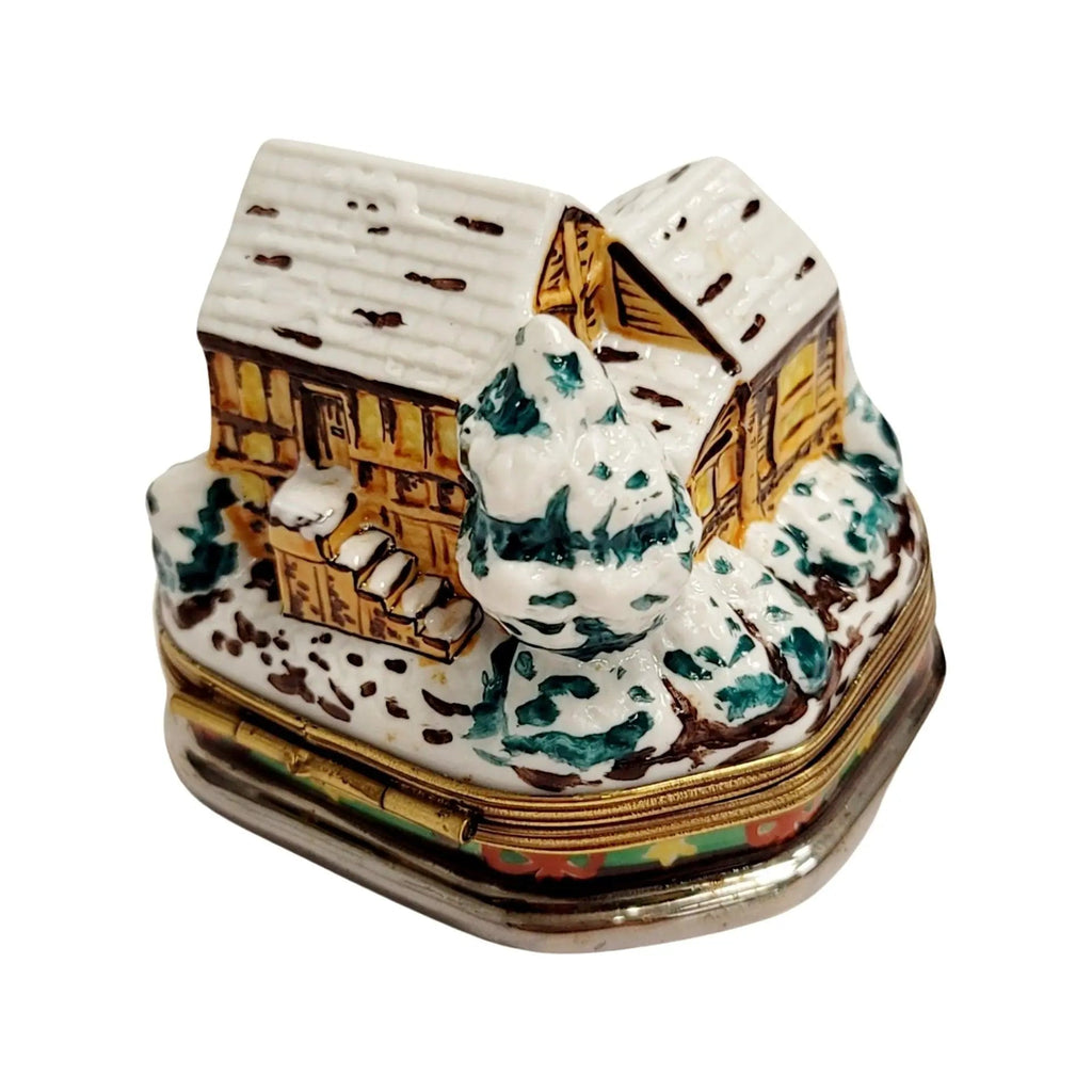 Santa on Winter Country Cottage Roof Limoges Box Figurine, view 10