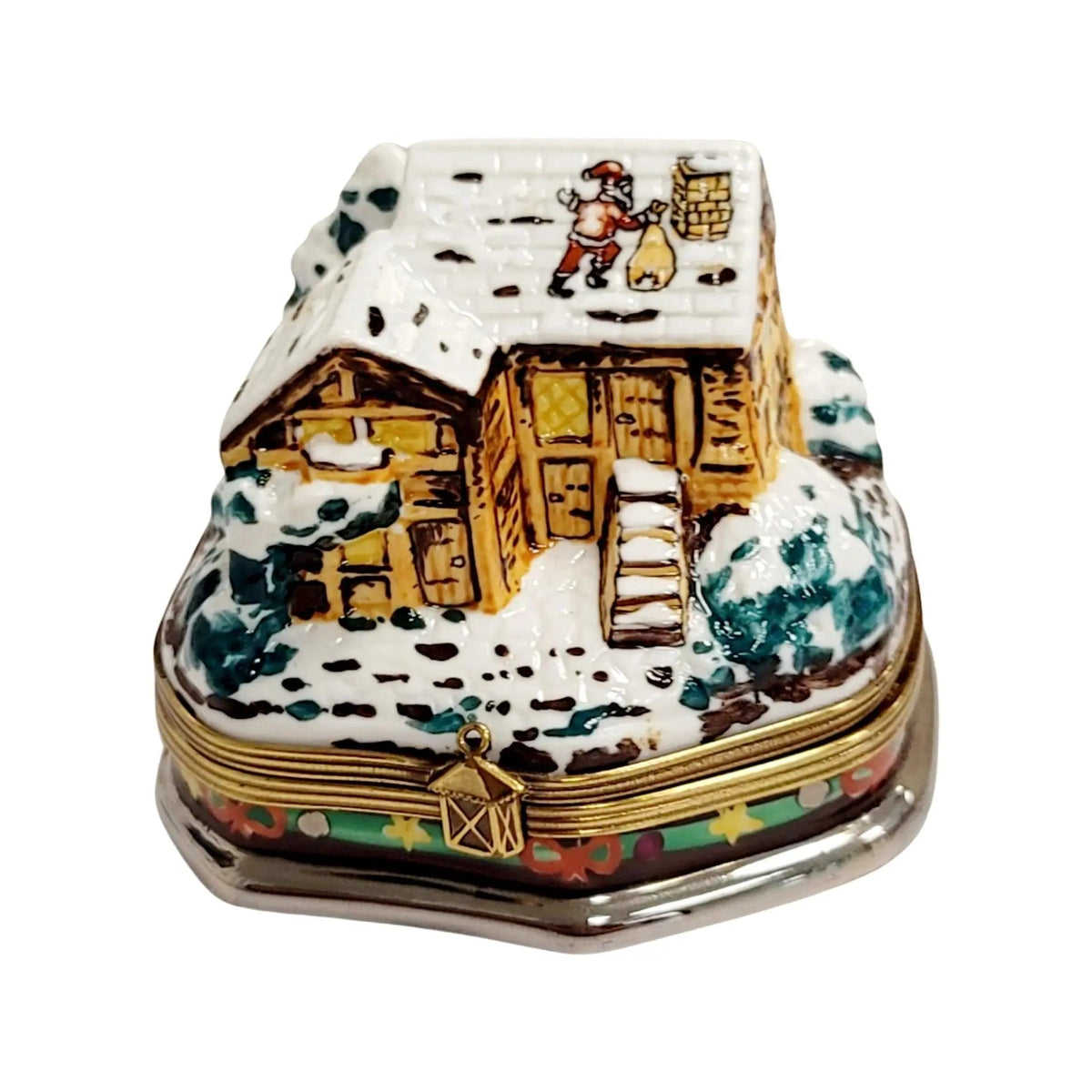Santa on Winter Country Cottage Roof Limoges Box Figurine, view 11