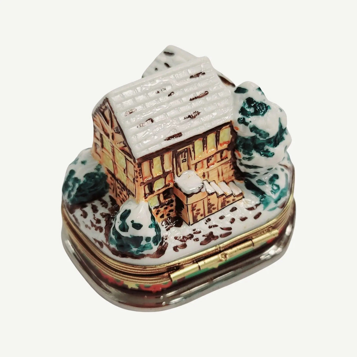 Santa on Winter Country Cottage Roof Limoges Box Figurine, view 12