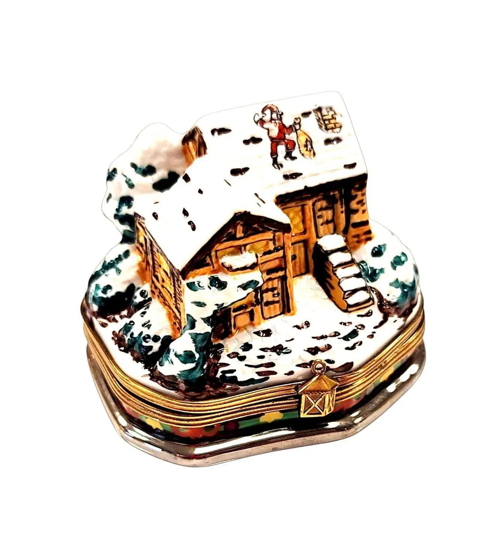 Santa on Winter Country Cottage Roof Limoges Box Figurine, view 4