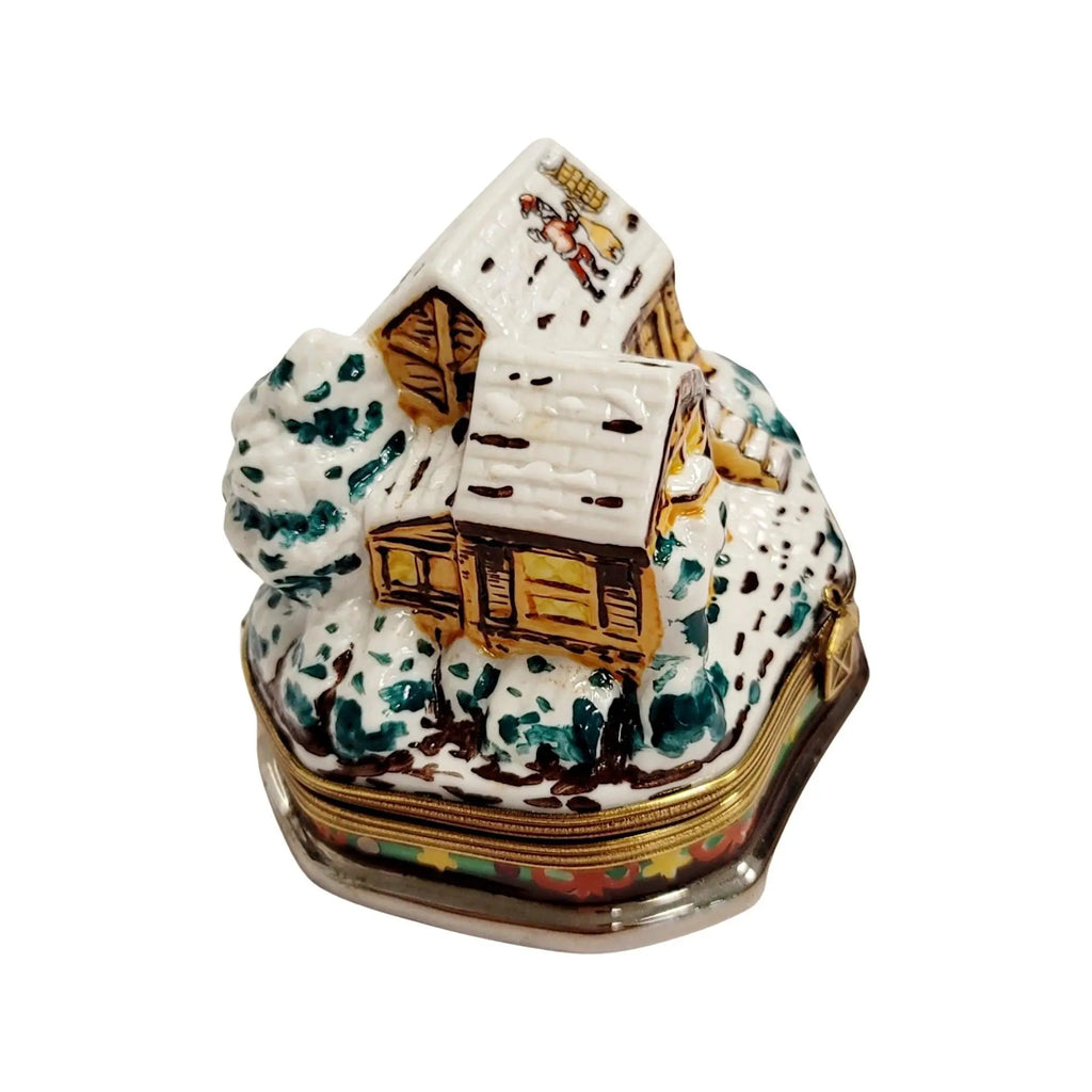 Santa on Winter Country Cottage Roof Limoges Box Figurine, view 9
