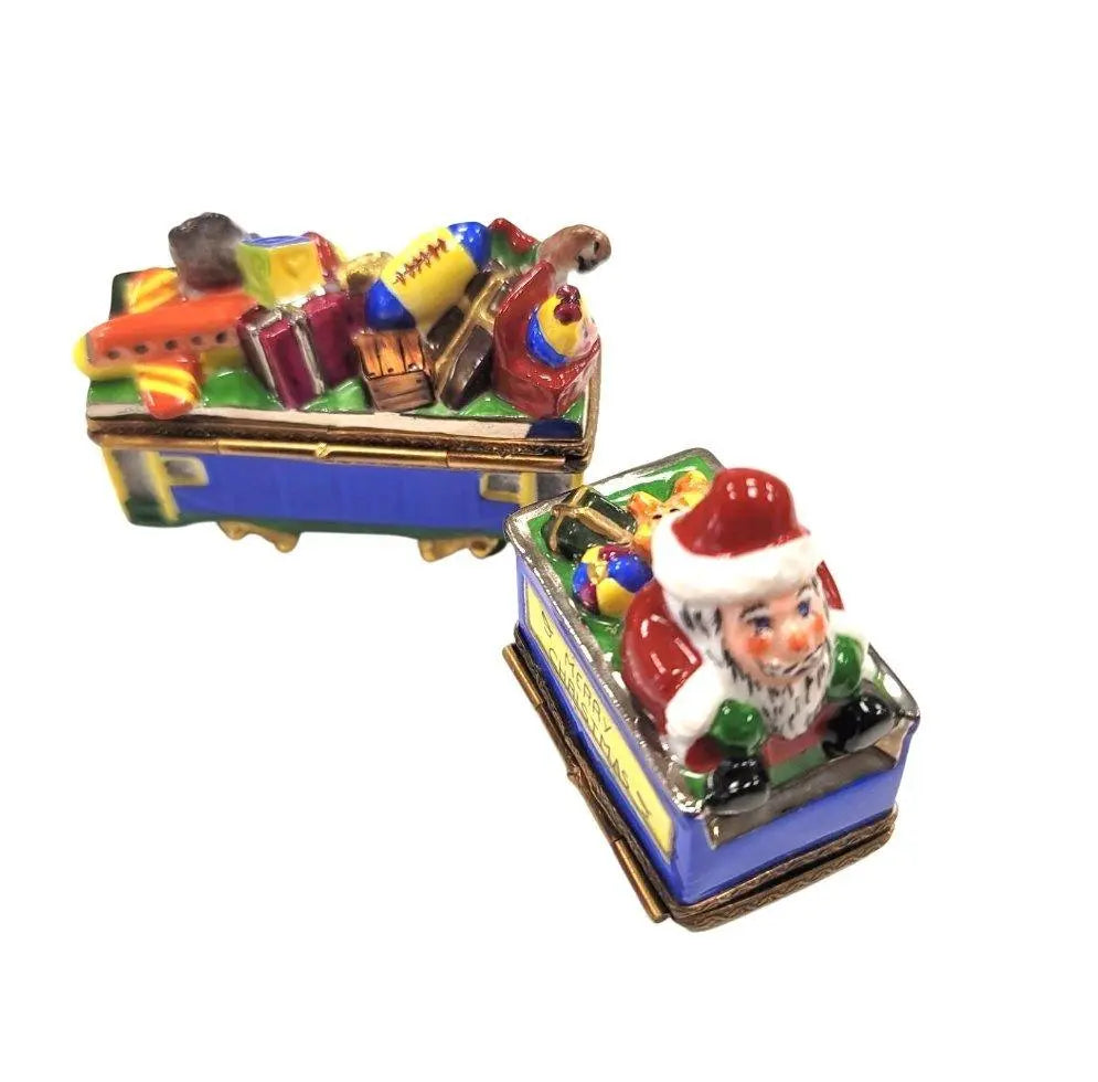 Limoges Boutique presents the 2 Piece Santa Train Christmas, a genuine Limoges box painted by hand in France