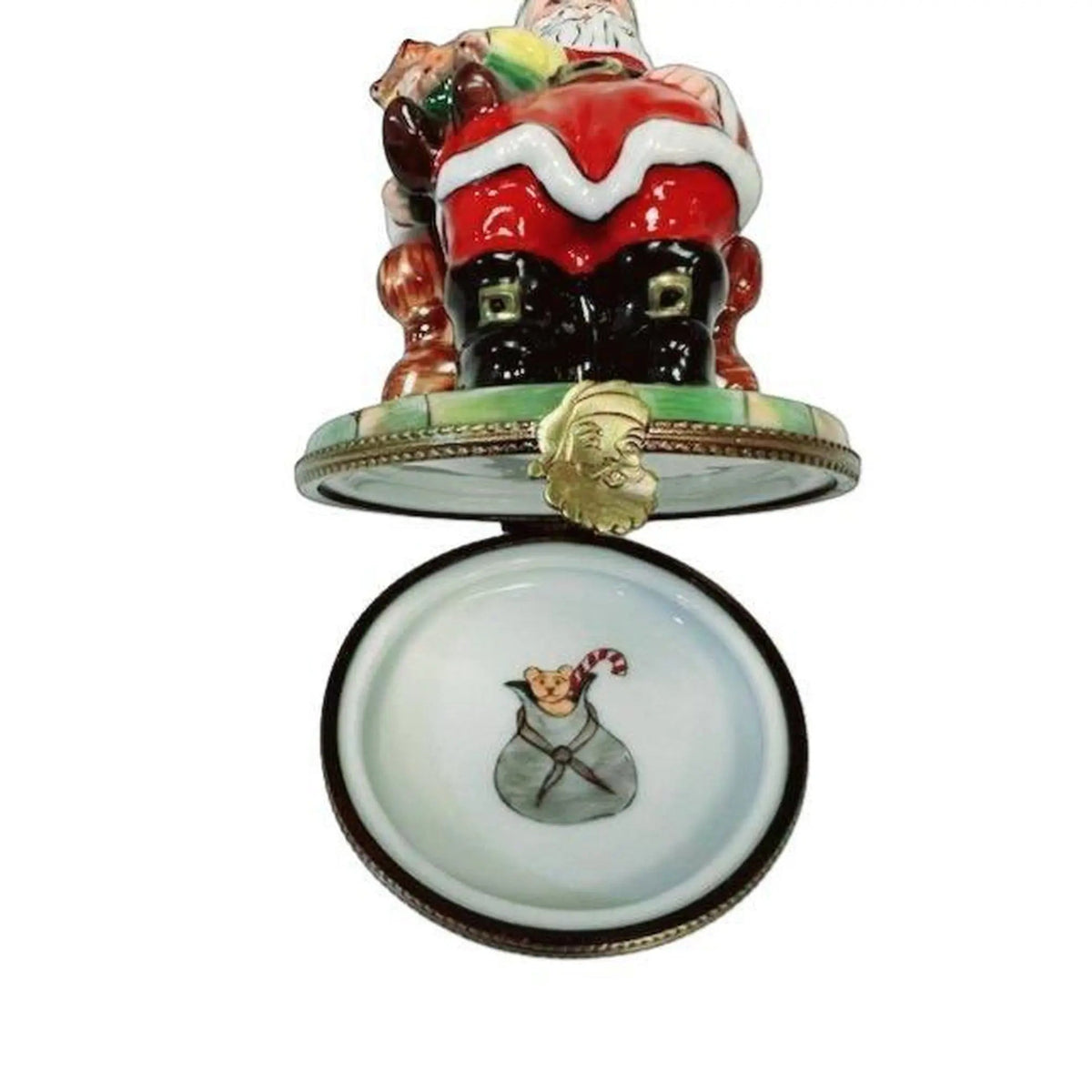 Hand-painted Santa with Child on Lap Red Coat Limoges box, French artistry for lovers of fine art