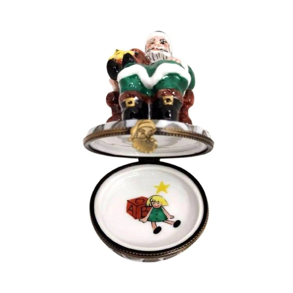 Santa Child Lap Green Coat Limoges Box, view 2