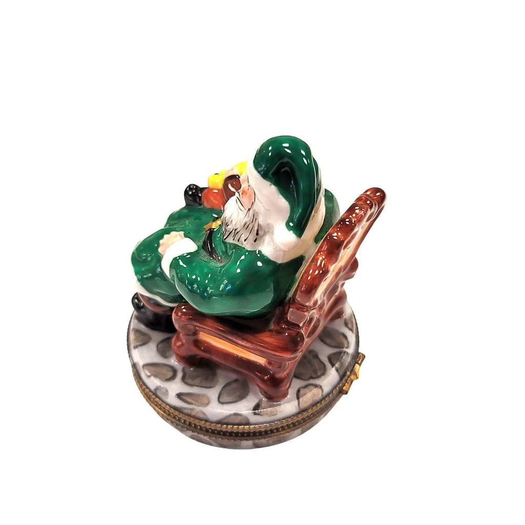 Santa Child Lap Green Coat Limoges Box, view 4