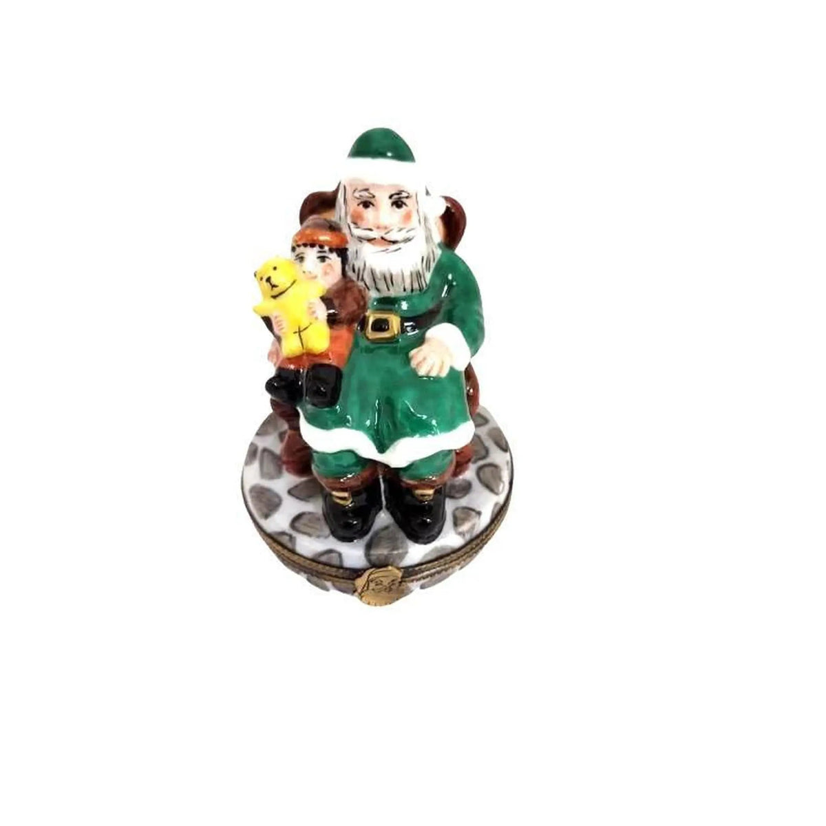 Santa Child Lap Green Coat Limoges Box, view 5