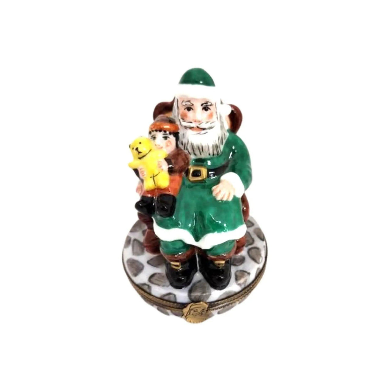 Santa Child Lap Green Coat Limoges Box, view 7