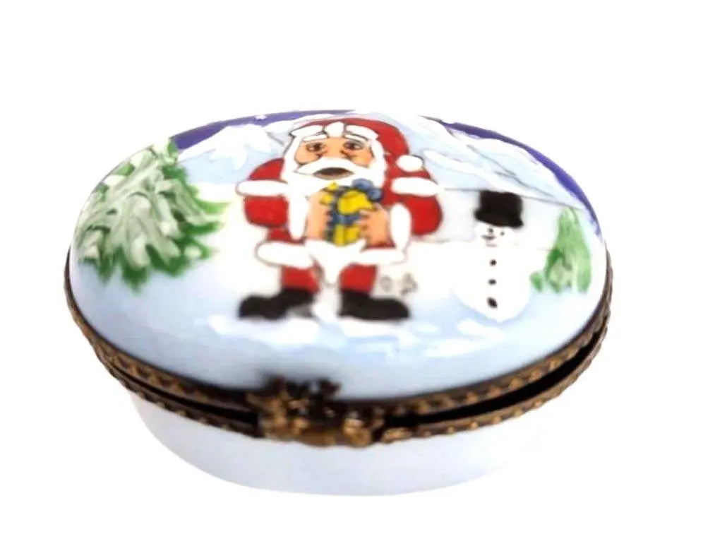 A thoughtful gift for Francophiles: the Santa with Snowman Oval Cheer Limoges box