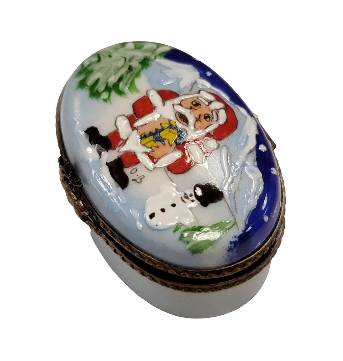 Santa W Snowman Oval Limoges Box Figurine for Holiday Cheer, view 6