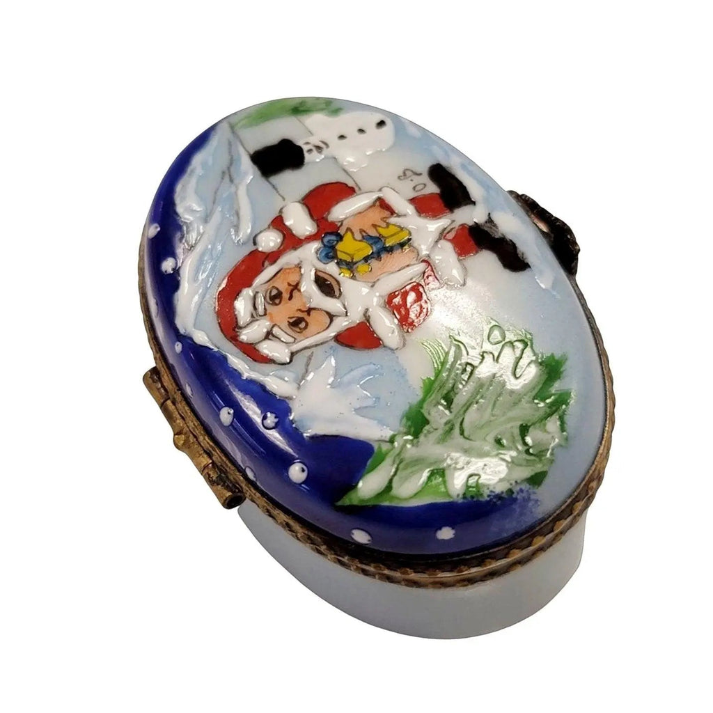 Santa W Snowman Oval Limoges Box Figurine for Holiday Cheer, view 7