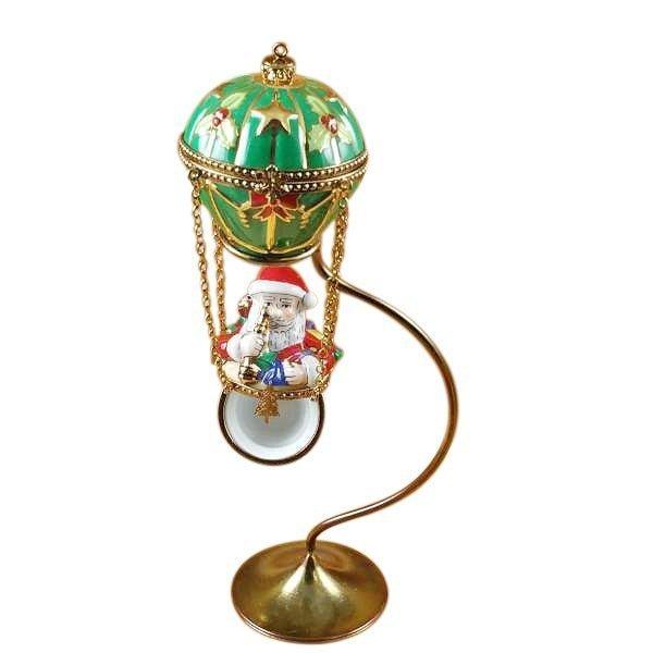 Gift idea for someone who loves France: Santa in Hot Air Balloon with Brass Stand Limoges box