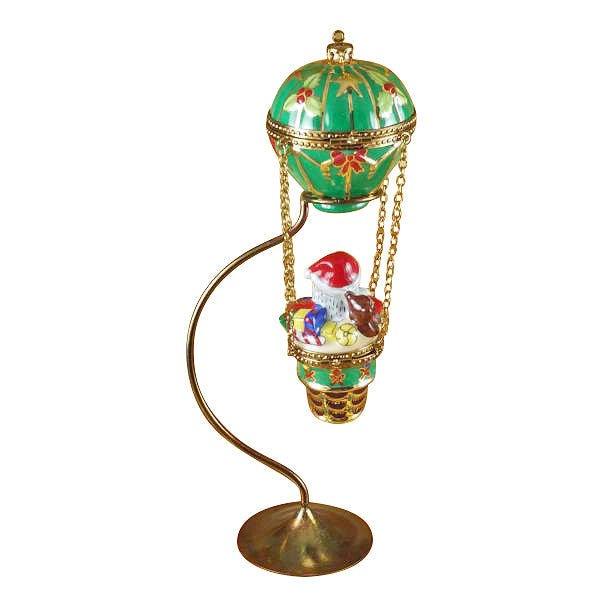 Santa in Hot Air Balloon with Brass Stand Limoges Box, view 3