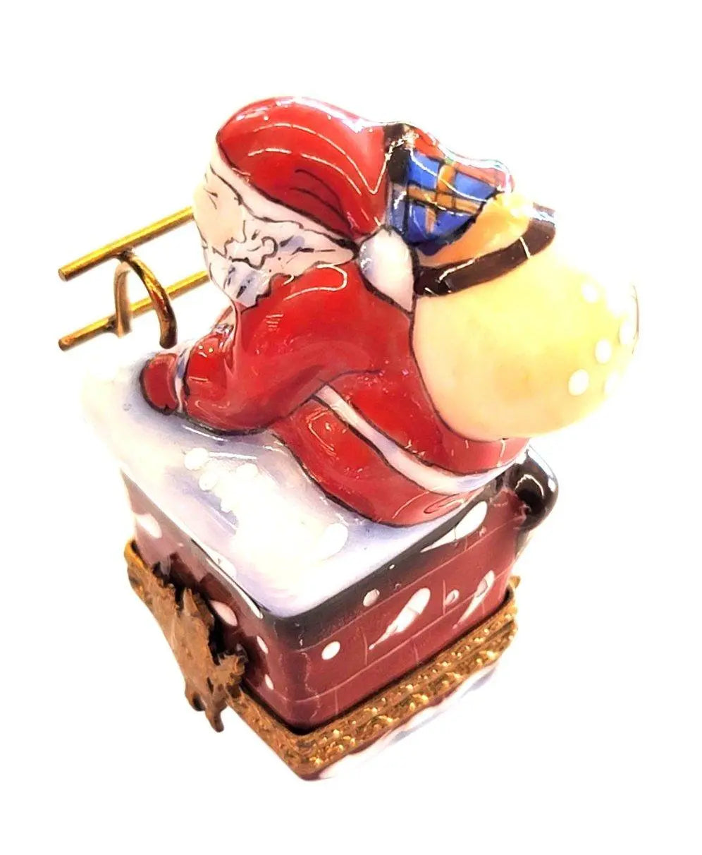 Fine French craftsmanship on the Santa on Chimney Limoges box, painted by hand