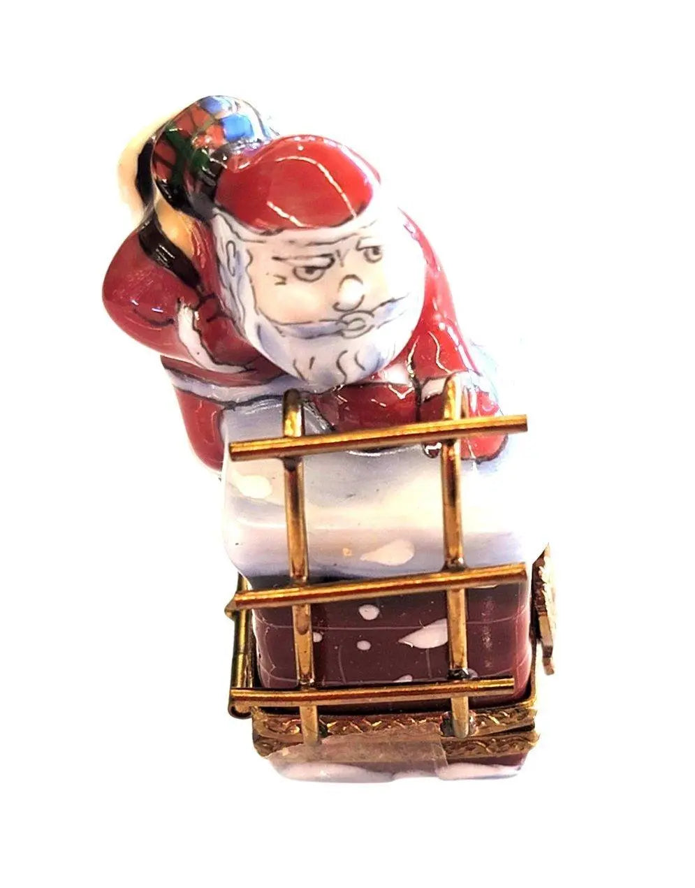 Authentic Santa on Chimney Limoges box, hand-painted in France for Christmas, from Limoges Boutique