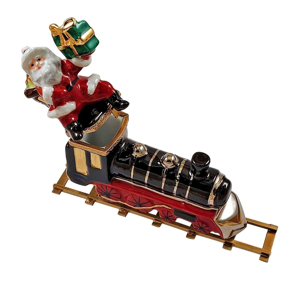 A thoughtful gift for Francophiles: the Santa on Train with Brass Track Ornament Limoges box