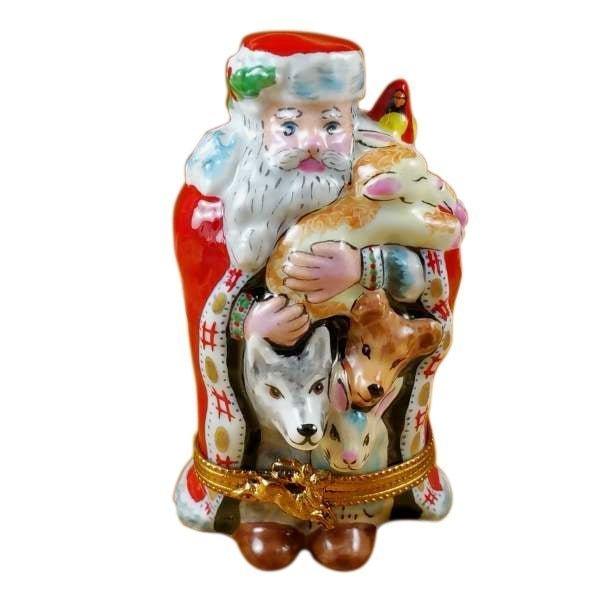 Santa with Animals Limoges Box for Holiday Decor Collectible, a hand-painted Limoges porcelain gift