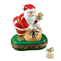 Santa with Gift Bag Limoges Box for Festive Holiday Decor, a hand-painted Limoges porcelain gift