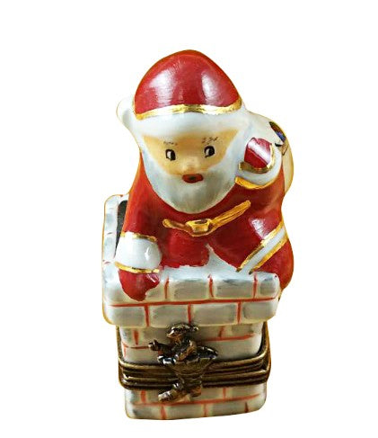 Santa in Chimney, a hand-painted Limoges porcelain gift