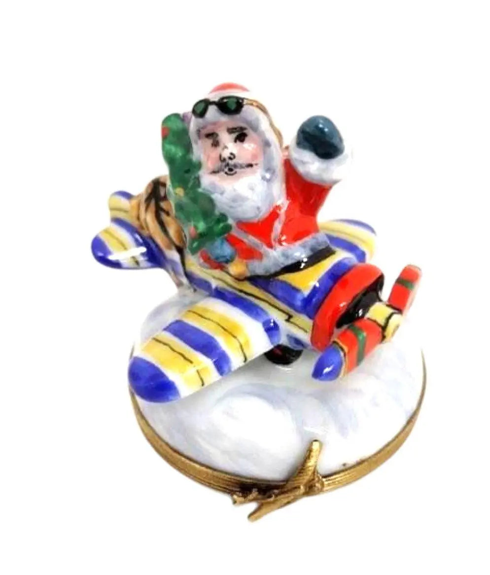 Authentic Santa on Airplane Limoges box, hand-painted in France for Christmas, from Limoges Boutique