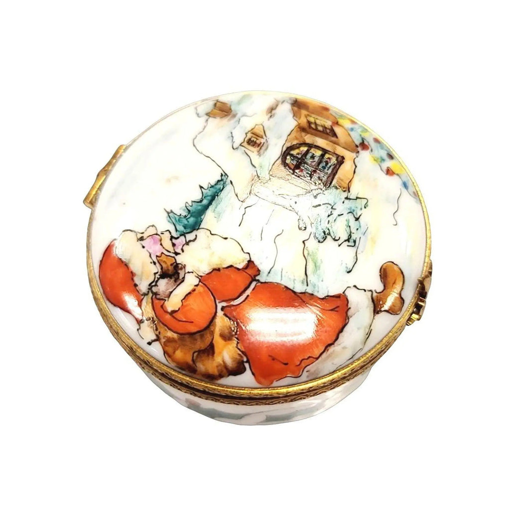 Santa Delivering Gifts on Round Limoges Box, view 3