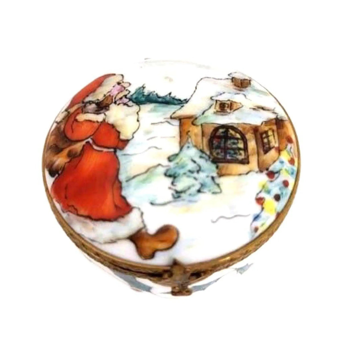 Santa Delivering on Round Limoges box, an heirloom-quality piece for collectors