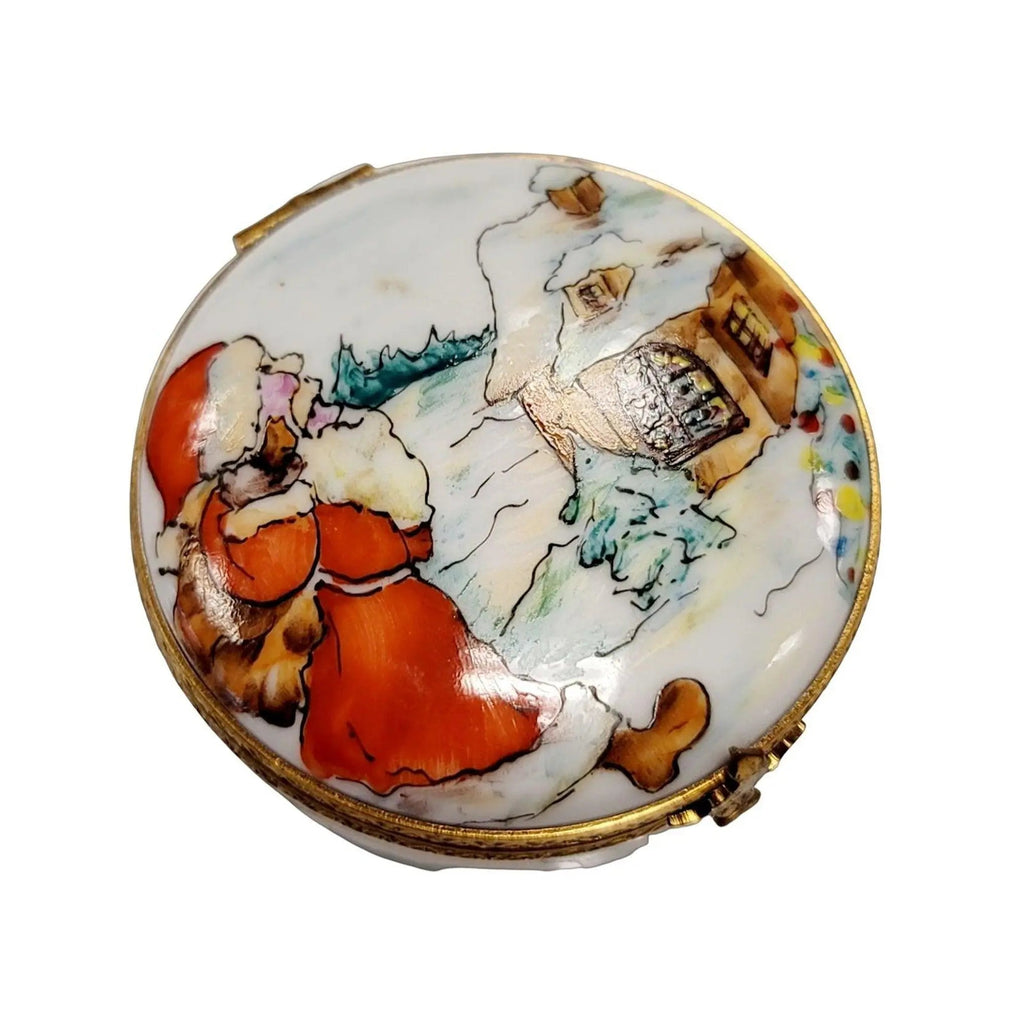 Santa Delivering Gifts on Round Limoges Box, view 7