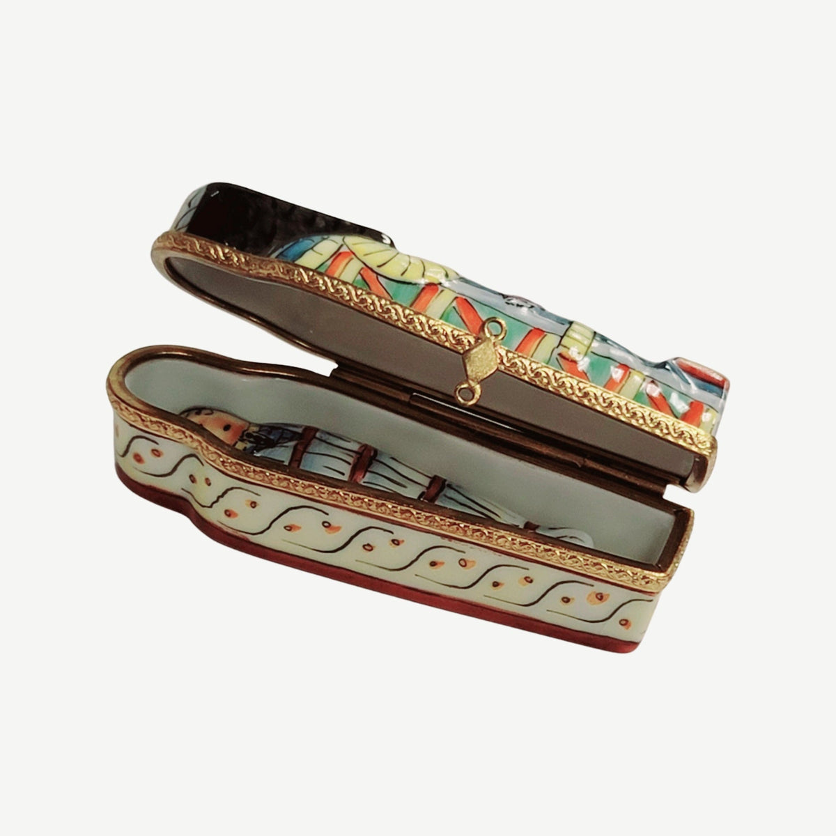 Artisan-painted Sarcophagus Mummy Limoges box from France, a cherished collectible