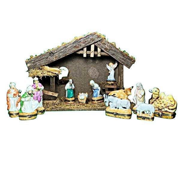 Satin Nativity Set, 12 Pieces Limoges Box, a hand-painted Limoges porcelain gift