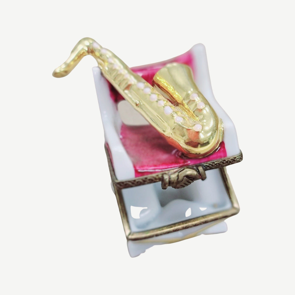 Saxophone on Chair Limoges Box Gift, view 2