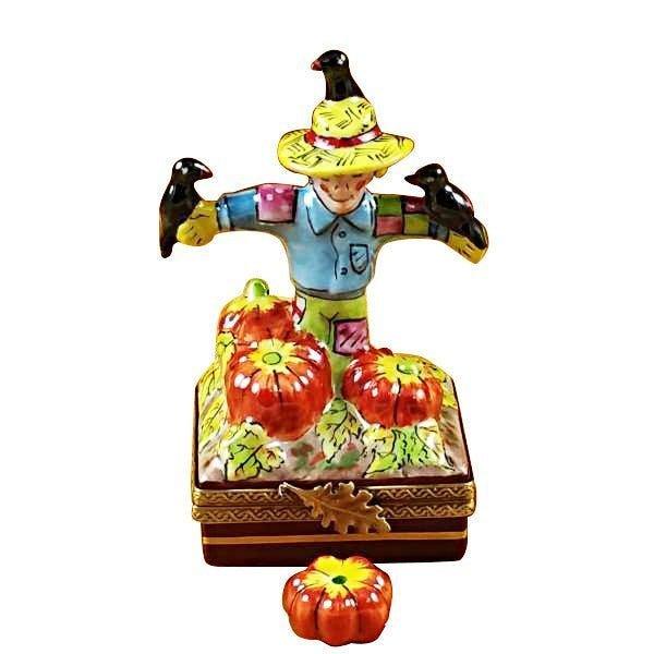 Scarecrow Limoges Box for Autumn Decor, a hand-painted Limoges porcelain gift