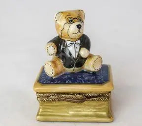 Hand-painted School Teddy Bear on Book Limoges box, French artistry for lovers of fine art