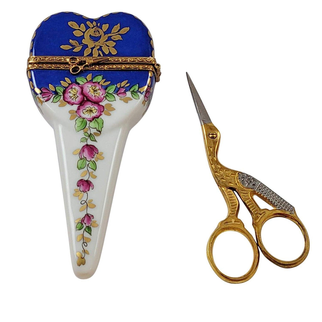 Scissors Case with Scissors Limoges Box, a hand-painted Limoges porcelain gift