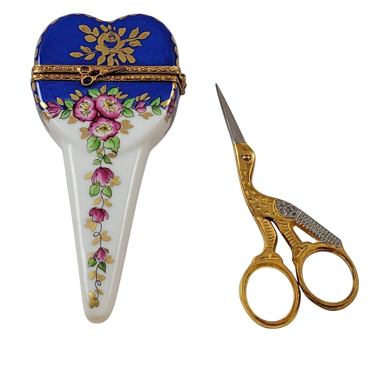 Scissors Case with Scissors Limoges Box, a hand-painted Limoges porcelain gift