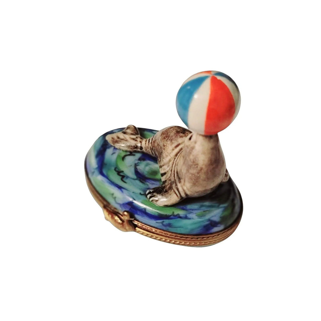 Seal w Beach Ball Fish Limoges Box Figurine Limoges, view 10