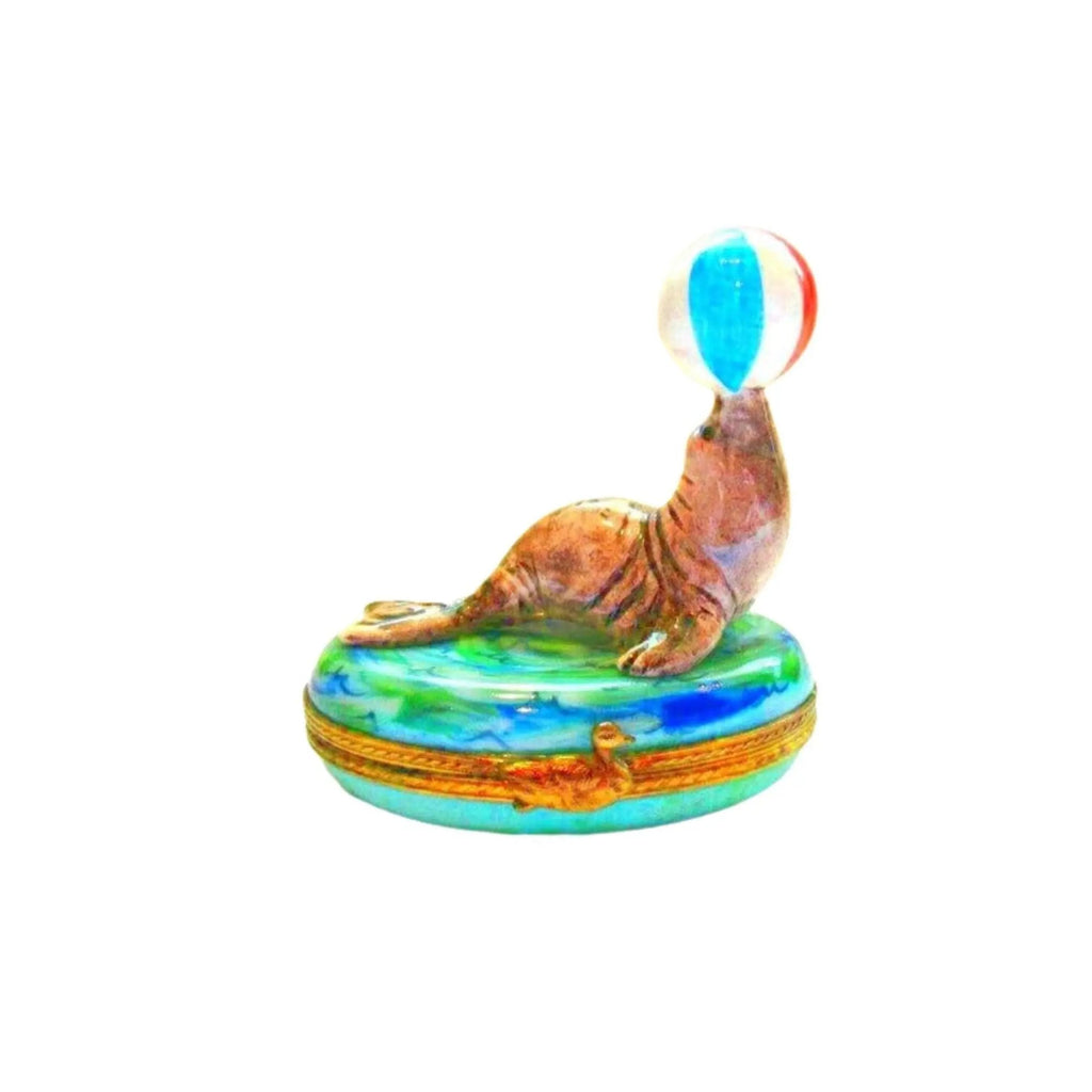 Seal w Beach Ball Fish Limoges Box Figurine Limoges, view 4