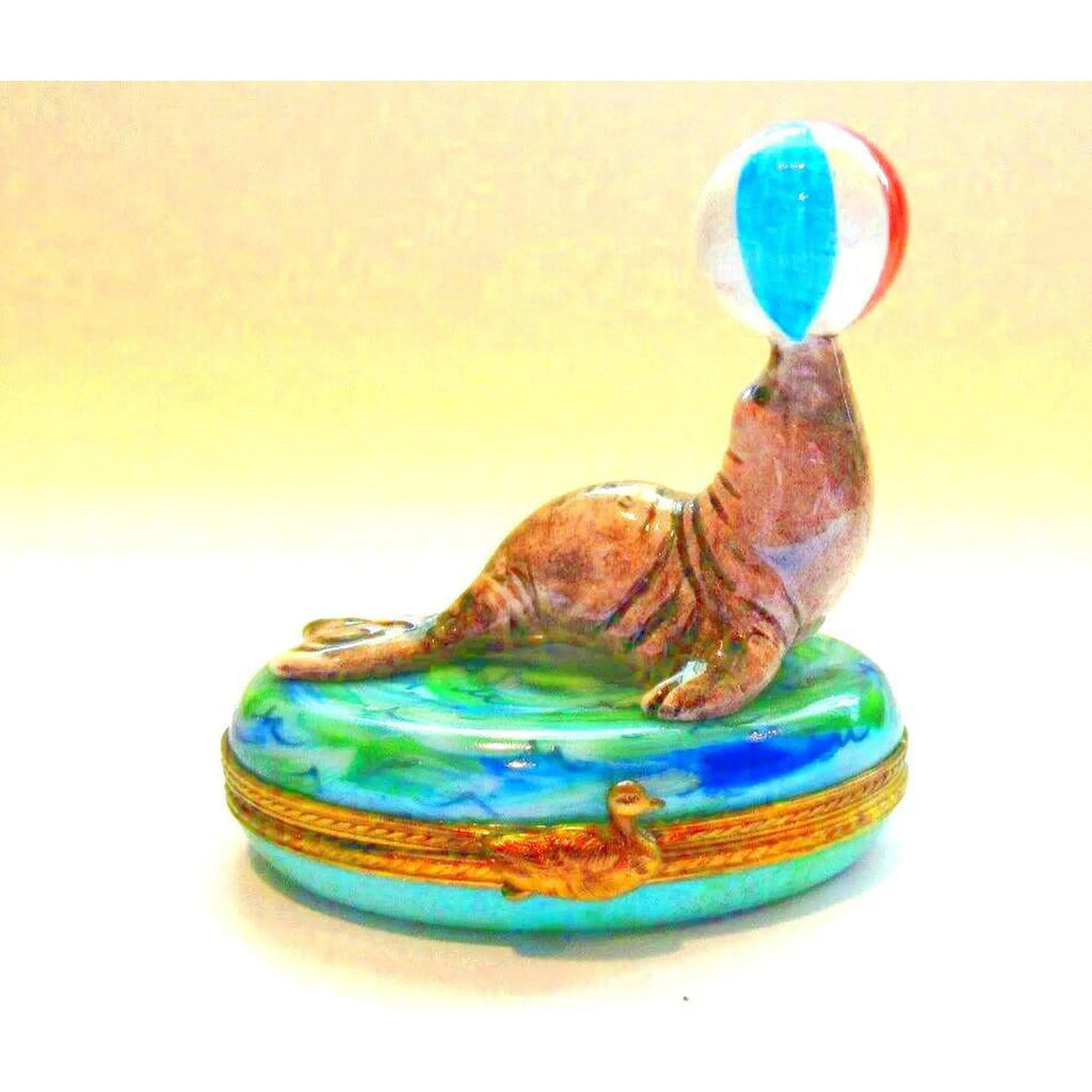 Seal w Beach Ball Fish Limoges Box Figurine Limoges, view 5