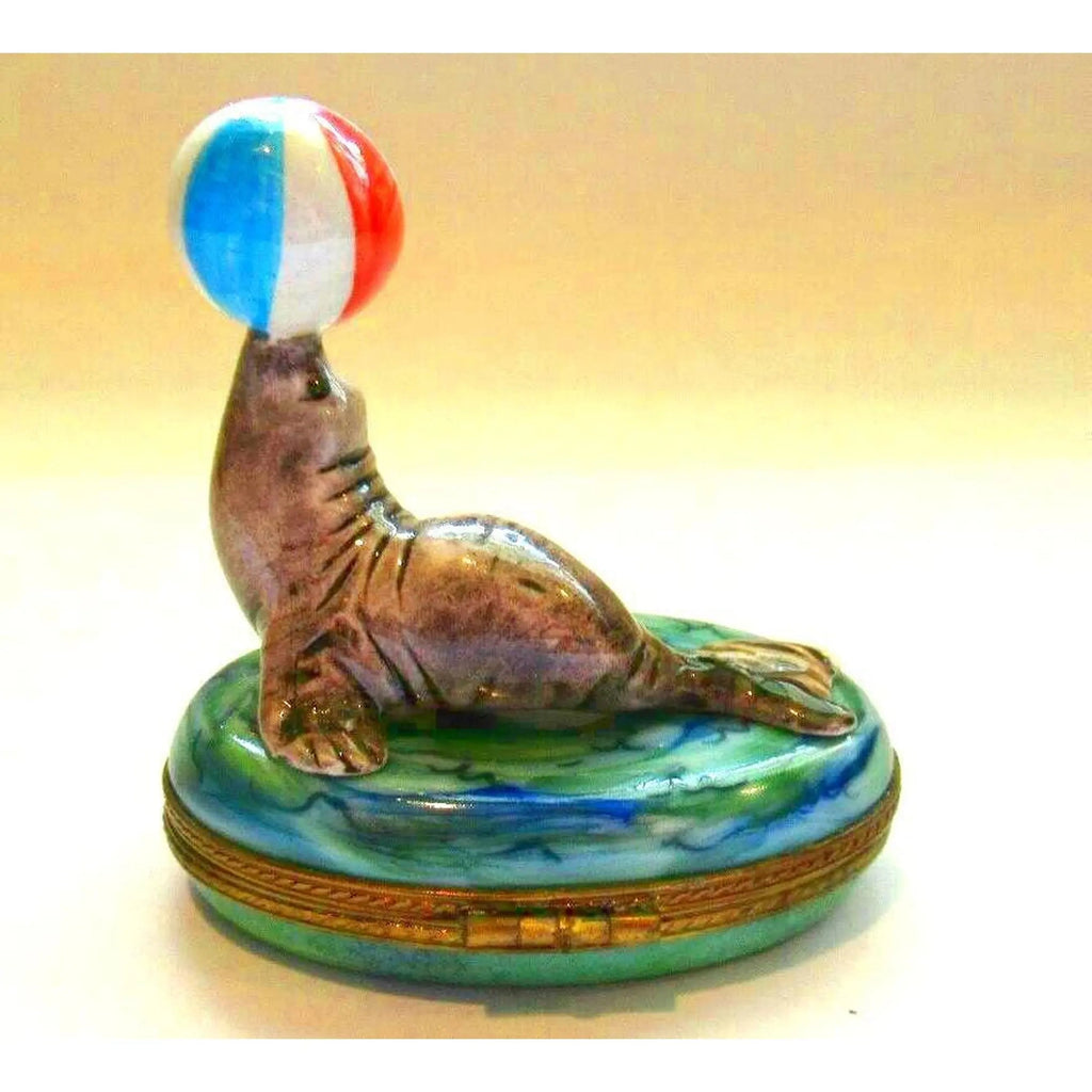 Seal w Beach Ball Fish Limoges Box Figurine Limoges, view 6