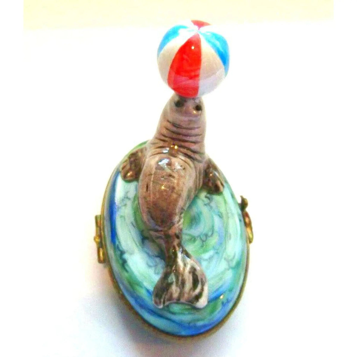Seal w Beach Ball Fish Limoges Box Figurine Limoges, view 7